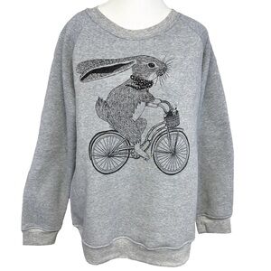 Gray Graphic Sweatshirt with Rabbit Design